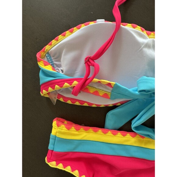 Sexybody Bandeau Bikini Strapless Bikini Neon Color Block Two Piece swimsuit S - Picture 13 of 13